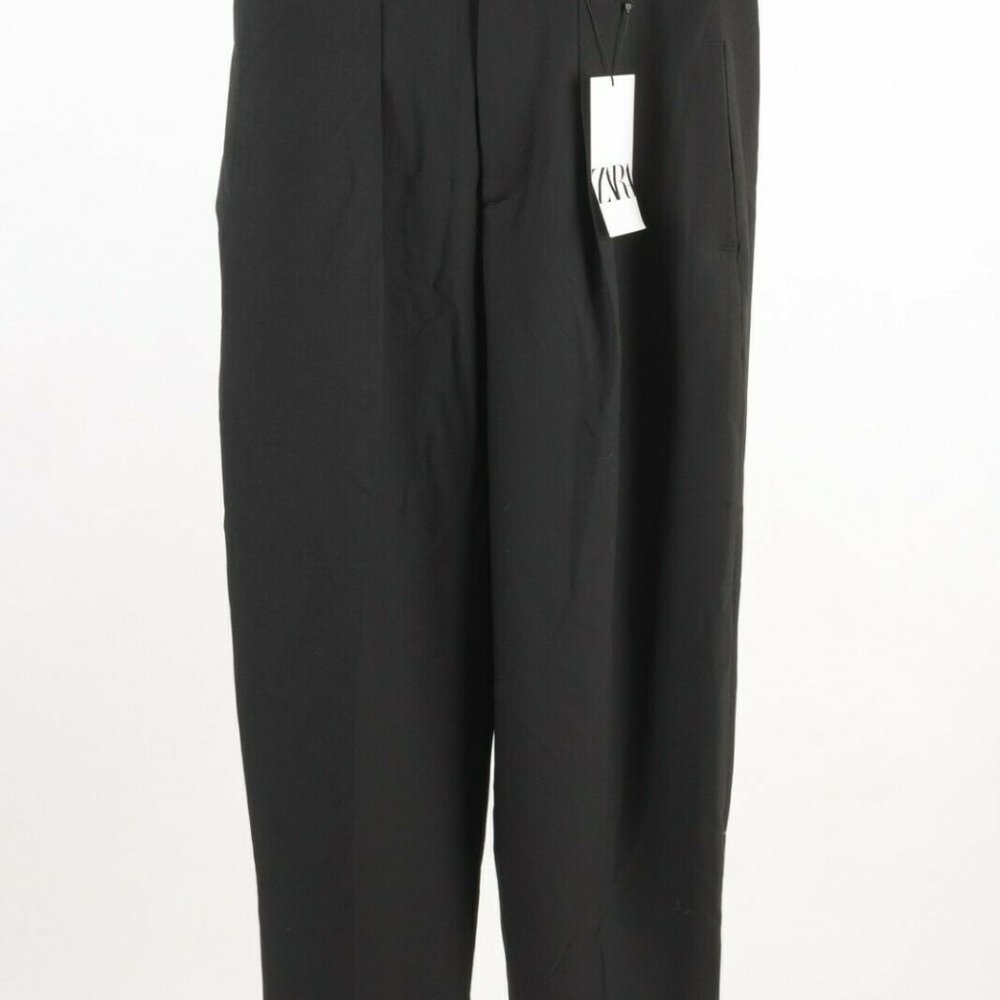 Zara Womens High Waisted Darted Trousers Black m - Picture 2 of 8